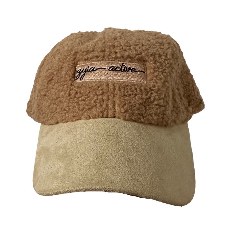 Zyia Active Sherpa Baseball Cap Brown Tan Faux Suede Adjustable Hat NWT One Size